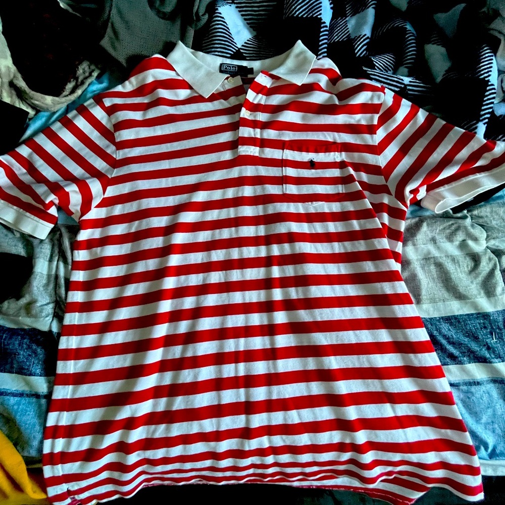 Red & White striped Polo